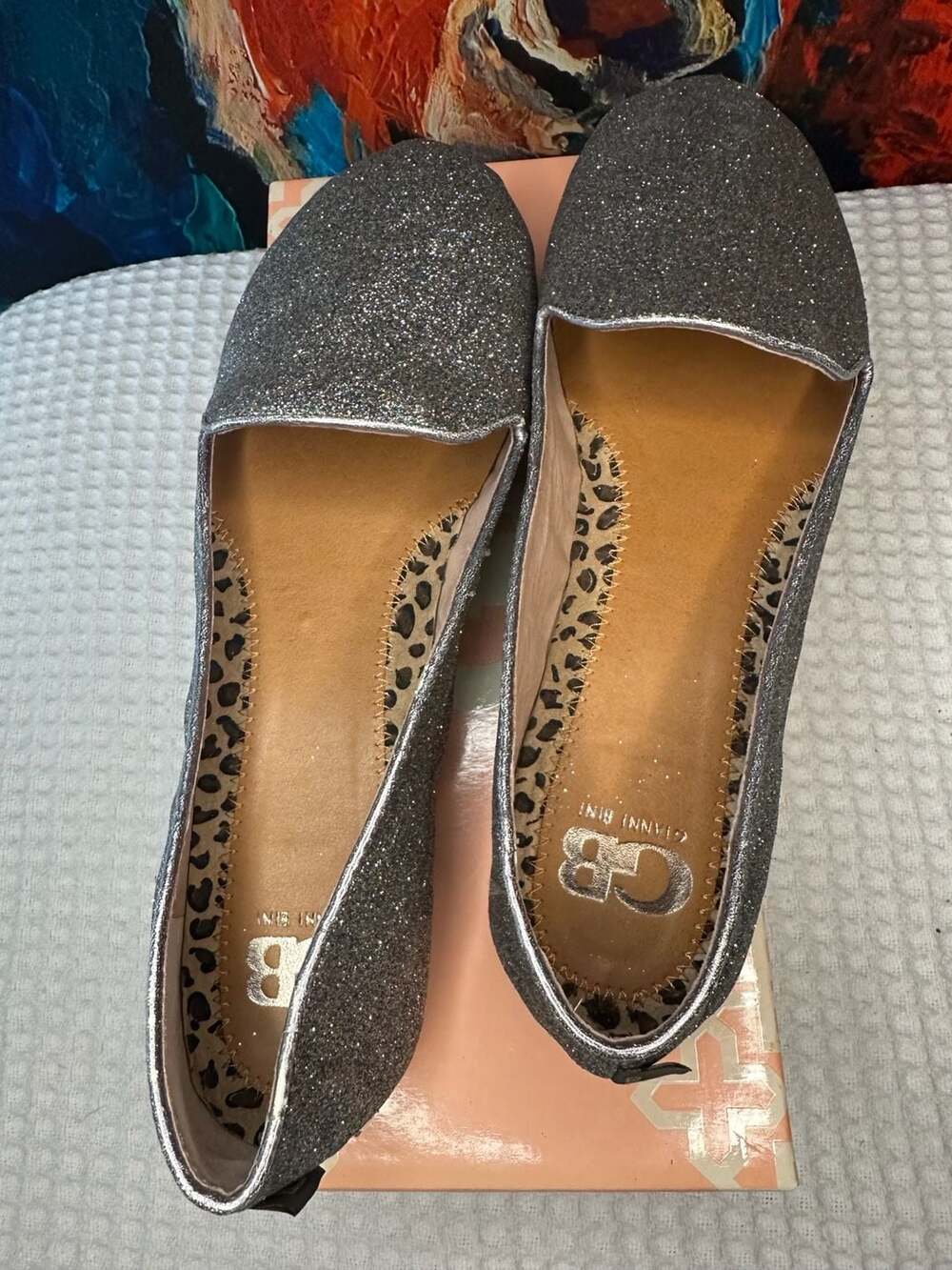 No.69 Gianni Bini GB Glitter Silver Loafer Flats Size 10M
